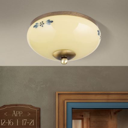 Taklampa LANDHAUS 1xE27/60W/230V Ø 21 cm brons/beige/blå