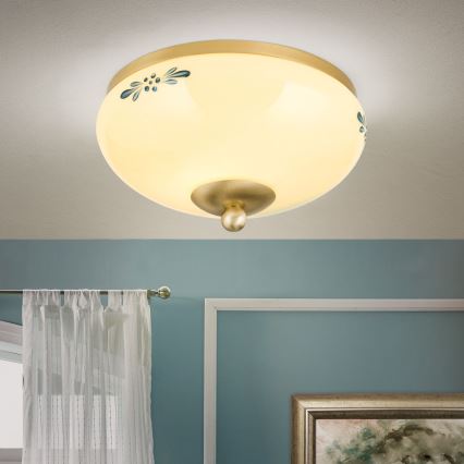 Taklampa LANDHAUS 1xE27/60W/230V Ø 21 cm mässing/beige/blå