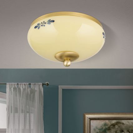 Taklampa LANDHAUS 1xE27/60W/230V Ø 21 cm mässing/beige/blå