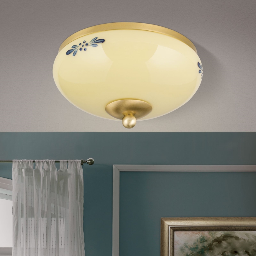 Taklampa LANDHAUS 1xE27/60W/230V Ø 21 cm mässing/beige/blå