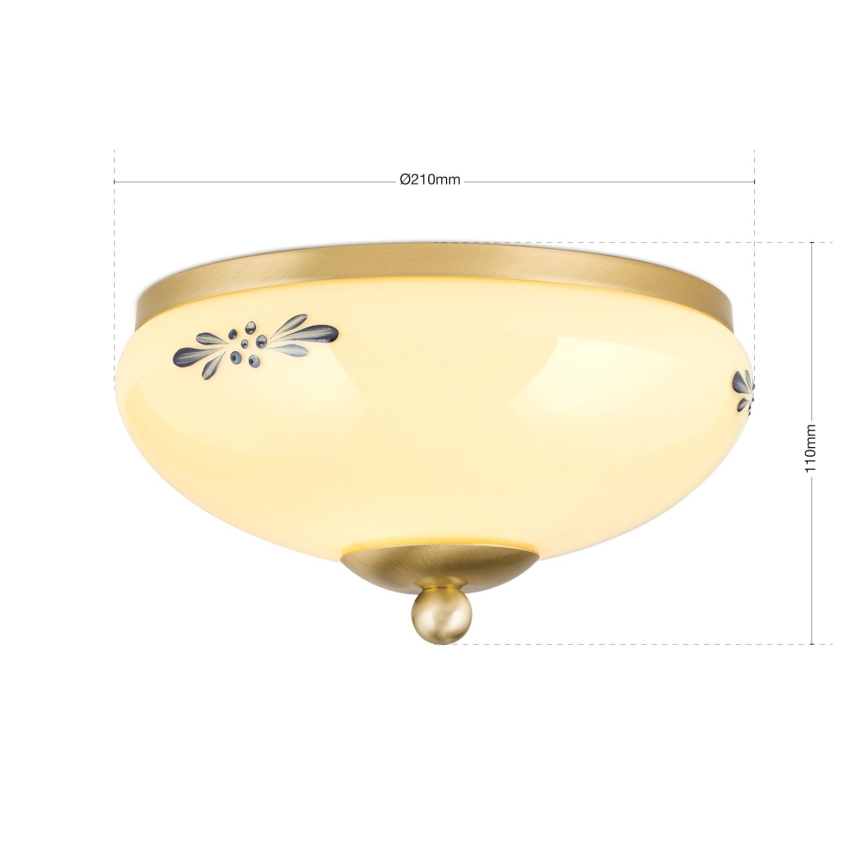 Taklampa LANDHAUS 1xE27/60W/230V Ø 21 cm mässing/beige/blå
