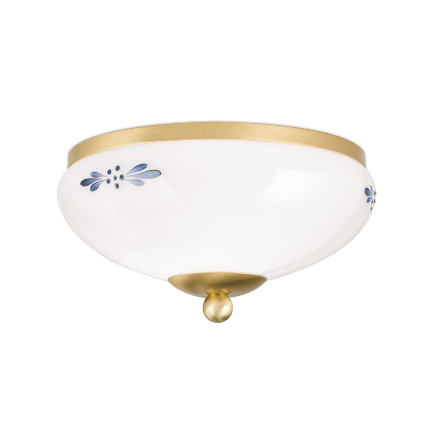 Taklampa LANDHAUS 1xE27/60W/230V Ø 21 cm mässing/vit/blå