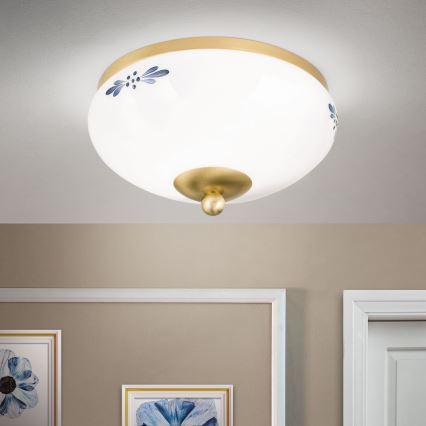 Taklampa LANDHAUS 1xE27/60W/230V Ø 21 cm mässing/vit/blå
