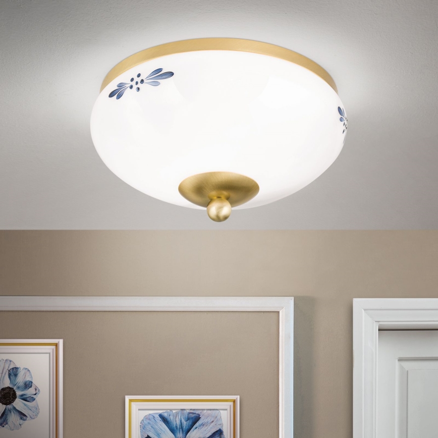 Taklampa LANDHAUS 1xE27/60W/230V Ø 21 cm mässing/vit/blå