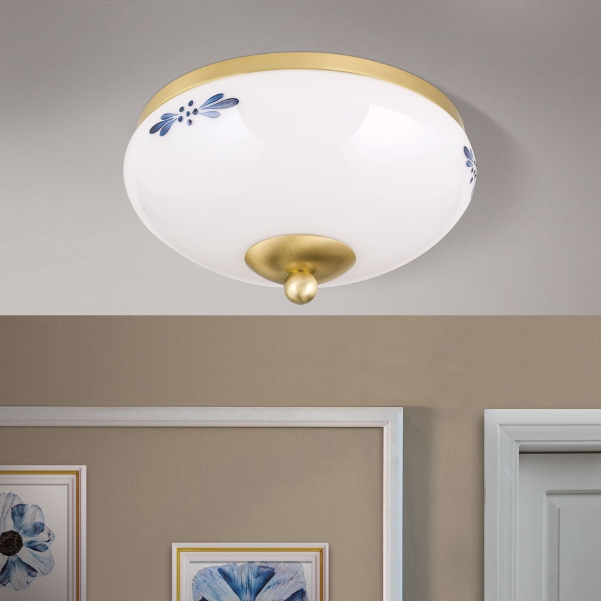 Taklampa LANDHAUS 1xE27/60W/230V Ø 21 cm mässing/vit/blå