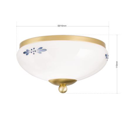Taklampa LANDHAUS 1xE27/60W/230V Ø 21 cm mässing/vit/blå