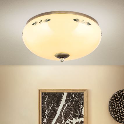 Taklampa LANDHAUS 3xE27/60W/230V Ø 35 cm brons/beige/blå