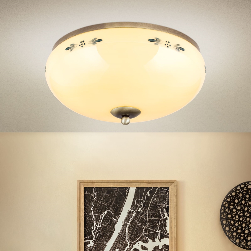 Taklampa LANDHAUS 3xE27/60W/230V Ø 35 cm brons/beige/blå