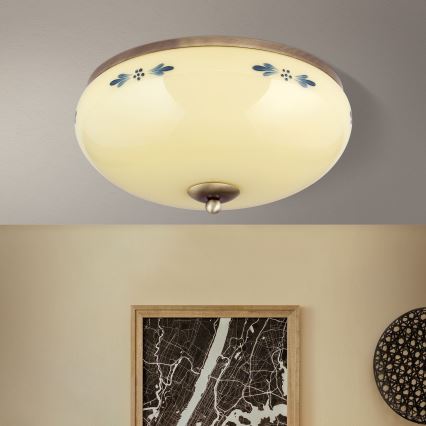 Taklampa LANDHAUS 3xE27/60W/230V Ø 35 cm brons/beige/blå
