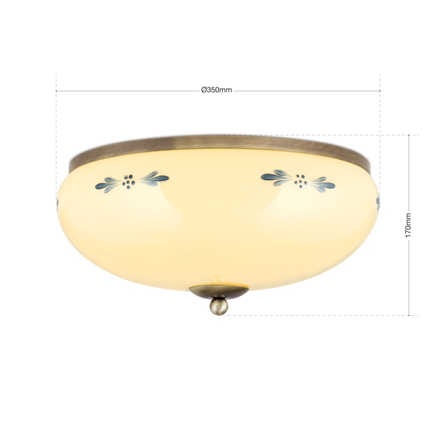 Taklampa LANDHAUS 3xE27/60W/230V Ø 35 cm brons/beige/blå
