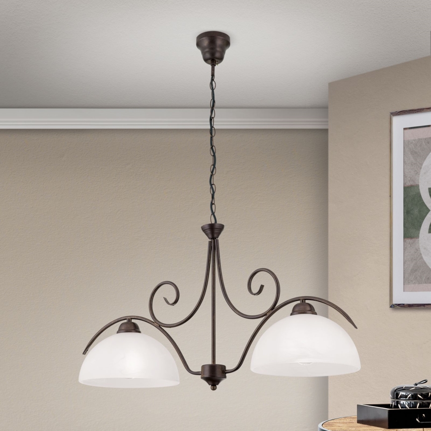 Taklampa med kedja RULA 2xE27/40W/230V vit/brons