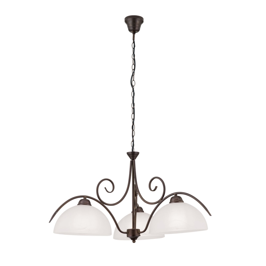 Taklampa med kedja RULA 3xE27/40W/230V Ø 70 cm vit/brons