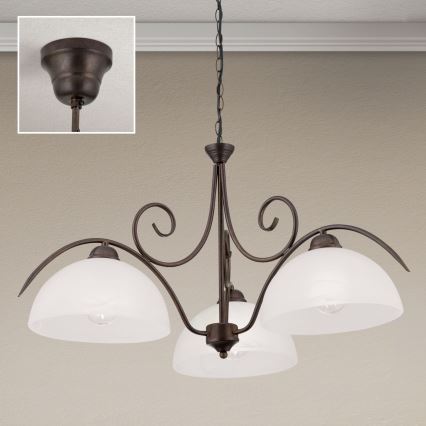 Taklampa med kedja RULA 3xE27/40W/230V Ø 70 cm vit/brons