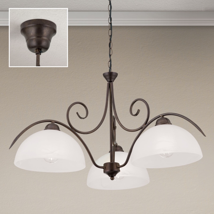 Taklampa med kedja RULA 3xE27/40W/230V Ø 70 cm vit/brons