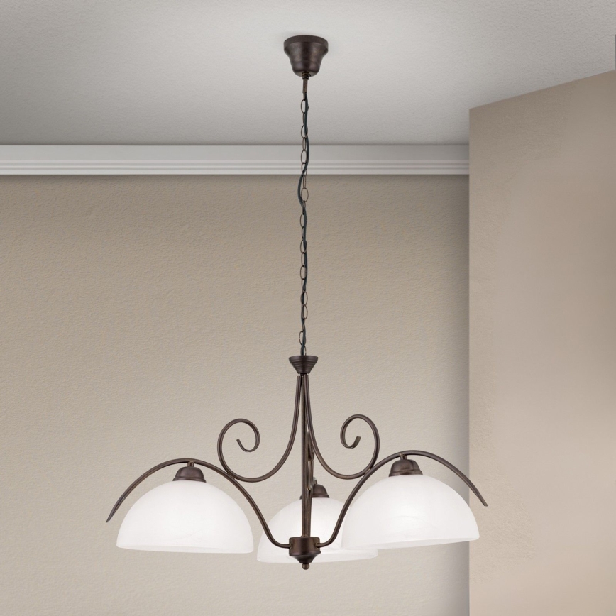Taklampa med kedja RULA 3xE27/40W/230V Ø 70 cm vit/brons