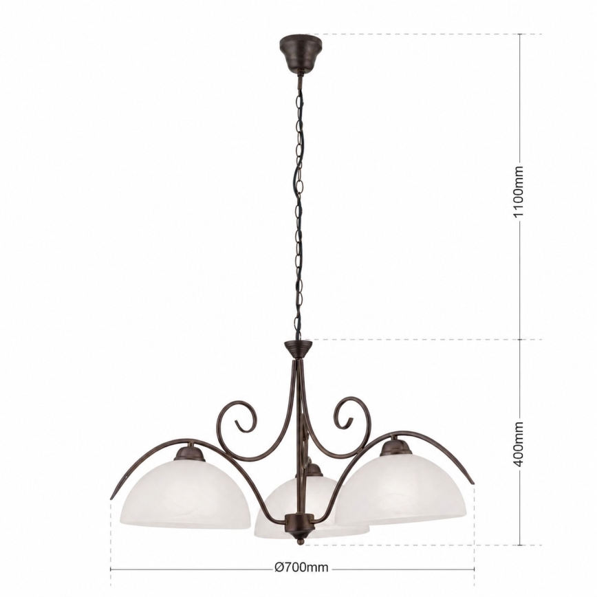 Taklampa med kedja RULA 3xE27/40W/230V Ø 70 cm vit/brons