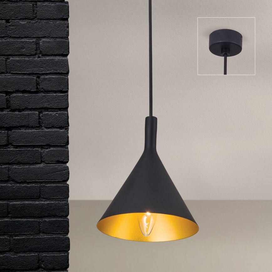 Pendellampa på sladd GUNDA 1xE14/40W/230V Ø 16,5 cm svart/guld