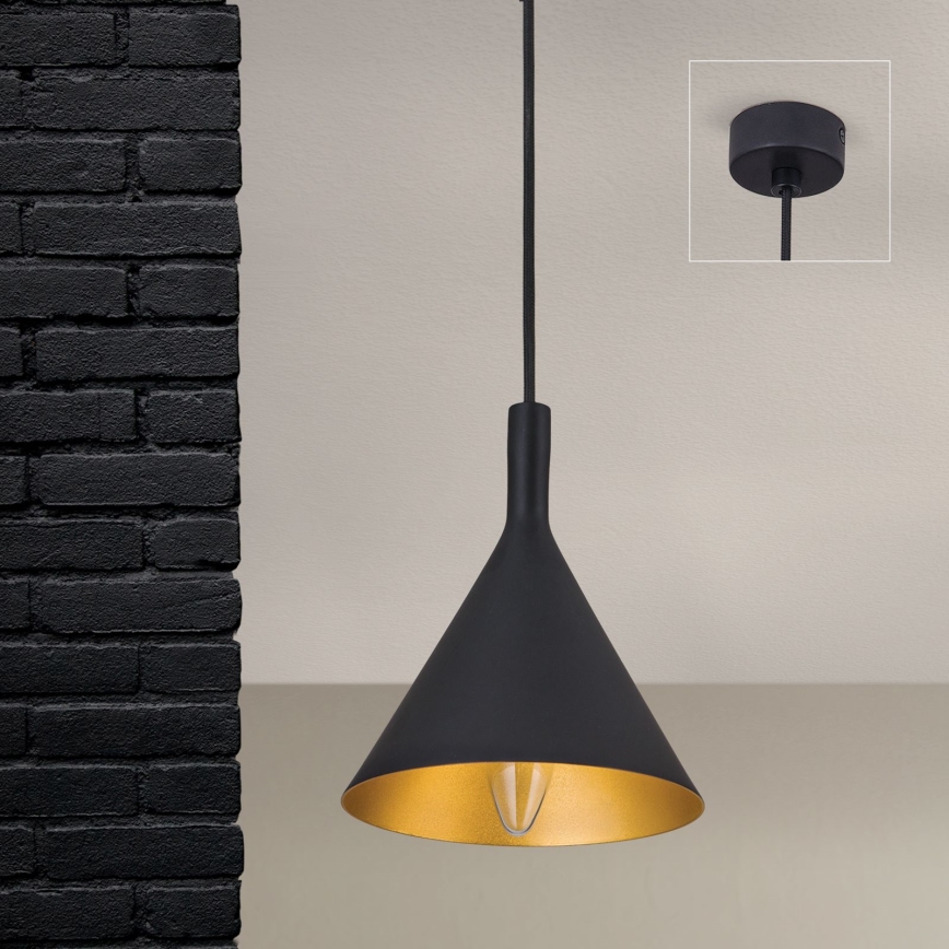 Pendellampa på sladd GUNDA 1xE14/40W/230V Ø 16,5 cm svart/guld