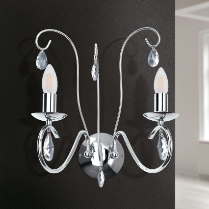 Vägglampa i kristall ALESSIA 2xE14/40W/230V skinande krom