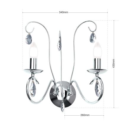 Vägglampa i kristall ALESSIA 2xE14/40W/230V skinande krom