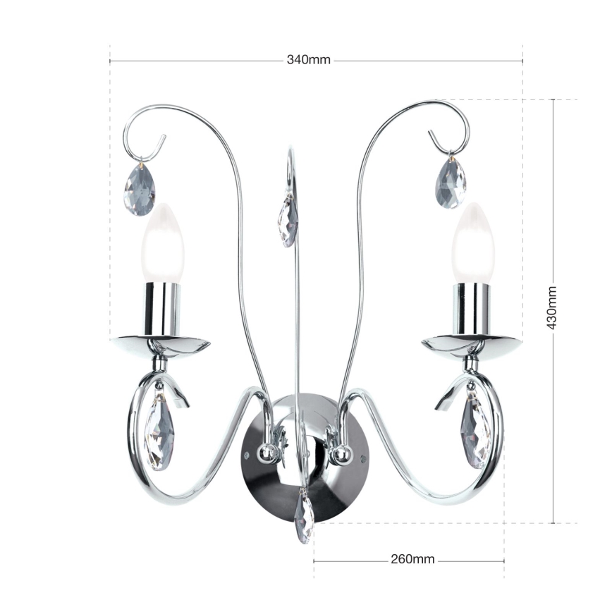 Vägglampa i kristall ALESSIA 2xE14/40W/230V skinande krom