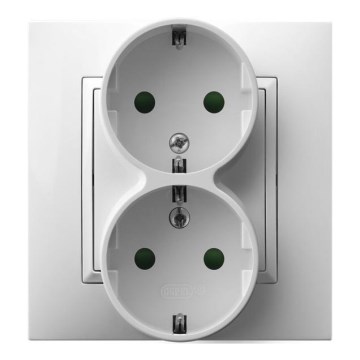 Ospel - Dubbelt Schuko-vägguttag med ram 230V ARIA vit