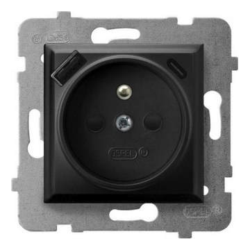 Ospel - Ramfritt infällt vägguttag 230 V + 1x USB-A + 1x USB-C ARIA svart
