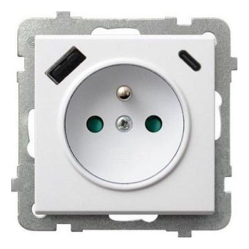 Ospel - Ramfritt vägguttag 230V + 1xUSB-A + 1xUSB-C SONATA vit