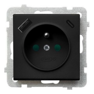 Ospel - Ramlöst vägguttag för hemmet 230 V + 1xUSB-A + 1xUSB-C SONATA svart