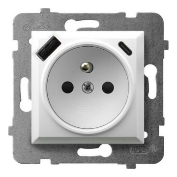 Ospel - Ramlöst vägguttag för hemmet 230V + 1xUSB-A + 1xUSB-C ARIA vit