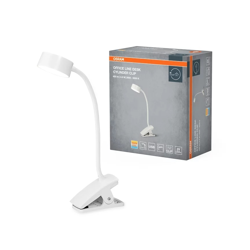 Osram - Dimbar LED-skrivbordslampa med klämma OFFICE LINE LED/4,8W/230V 3000/4000/6500K vit