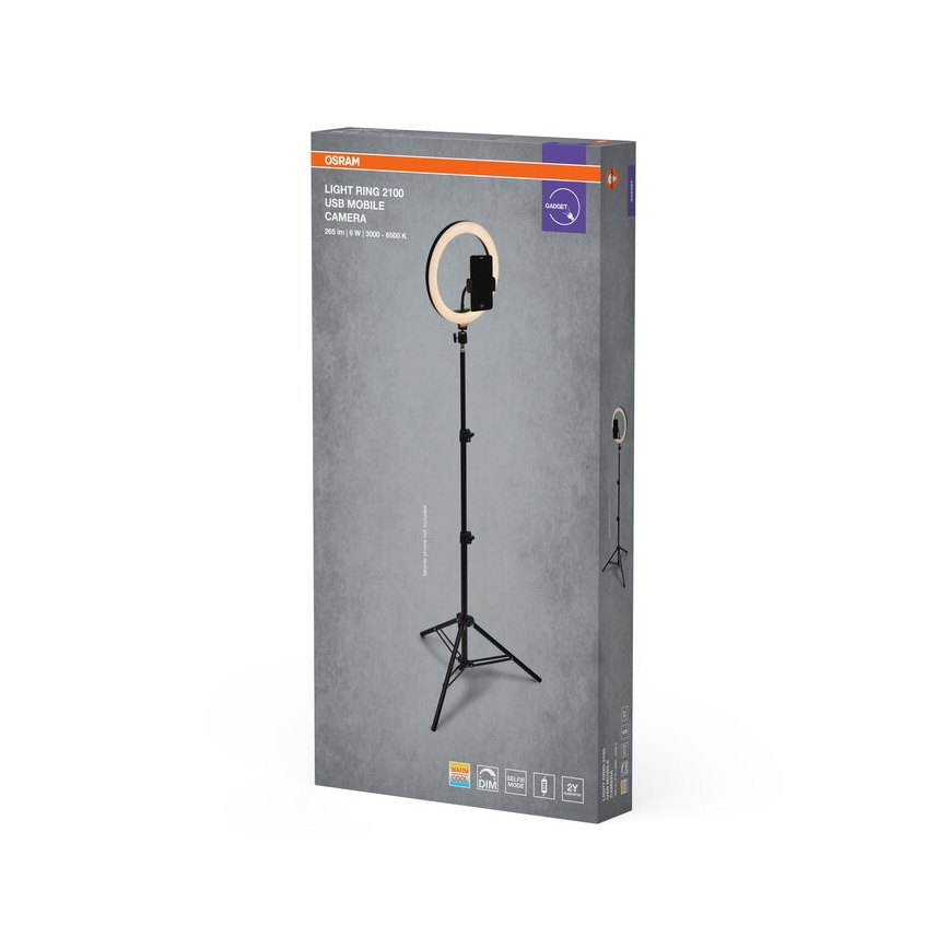 Osram - Dimbar LED-lampa med stativ och hållare för vloggning LED/6W/USB 210 mAh