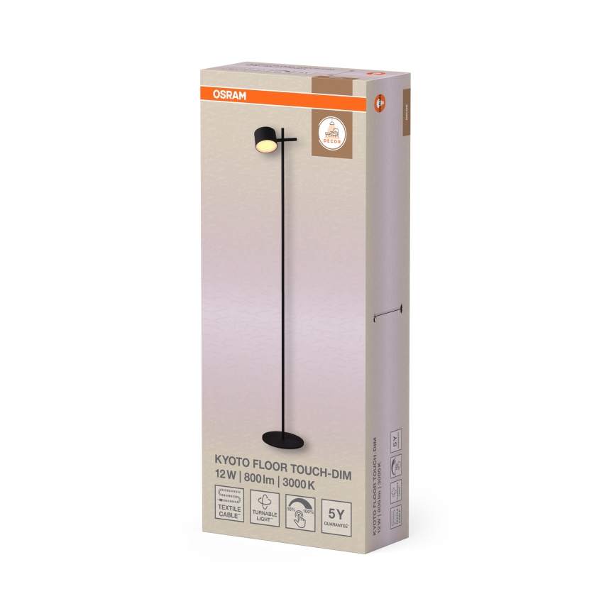 Osram - Dimbar LED-golvlampa med touchfunktion DECOR KYOTO LED/12W/230V CRI 90 svart