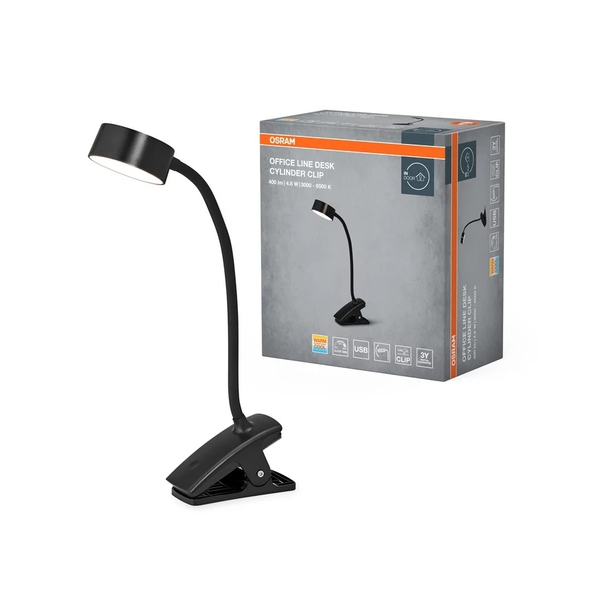 Osram - dimbar LED-skrivbordslampa med klämma OFFICE LINE LED/4,8W/230V 3000/4000/6500K svart