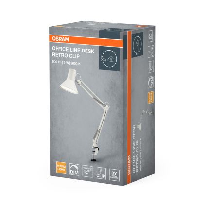Osram - Dimmbar LED-skrivbordslampa med klämma OFFICE LINE LED/9W/230V 3000K vit