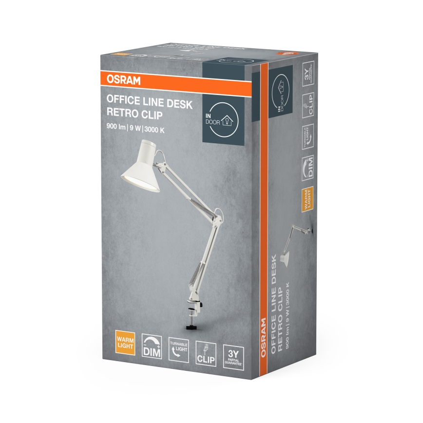 Osram - Dimmbar LED-skrivbordslampa med klämma OFFICE LINE LED/9W/230V 3000K vit