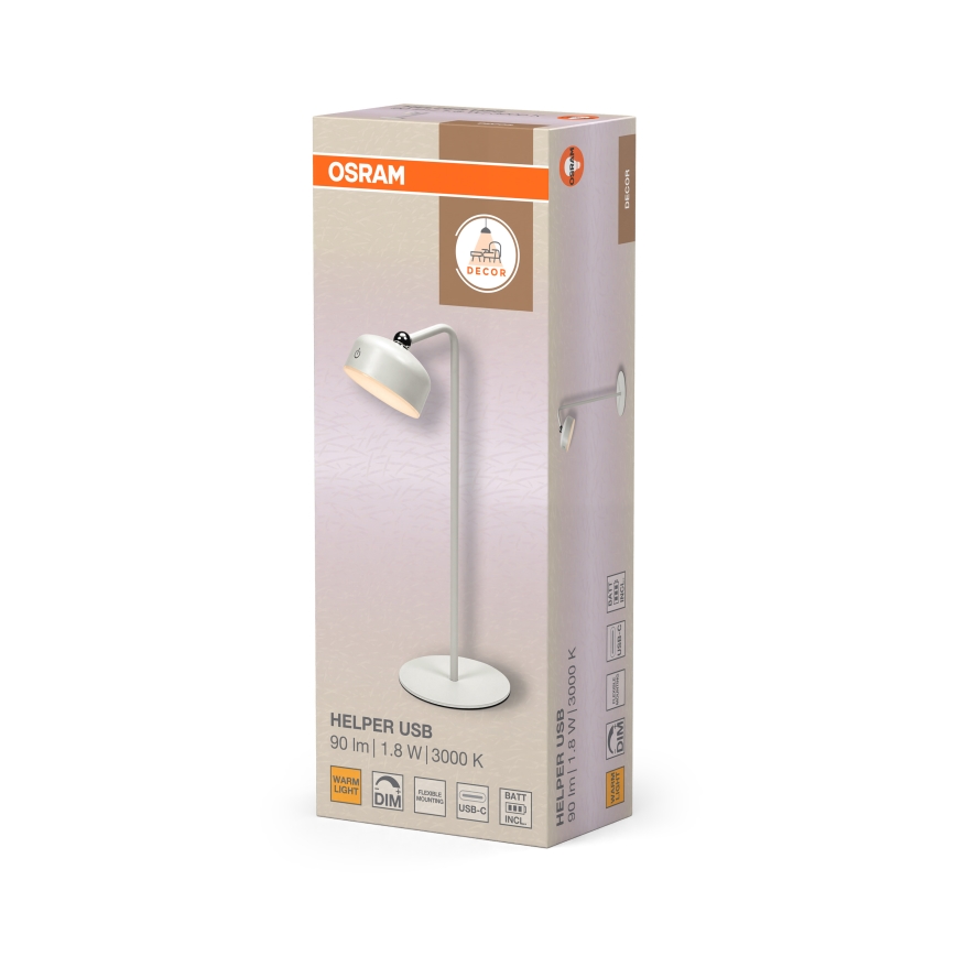 Osram - Dimmbar uppladdningsbar bordslampa 3-i-1 DECOR HELPER LED/1,8W/5V vit