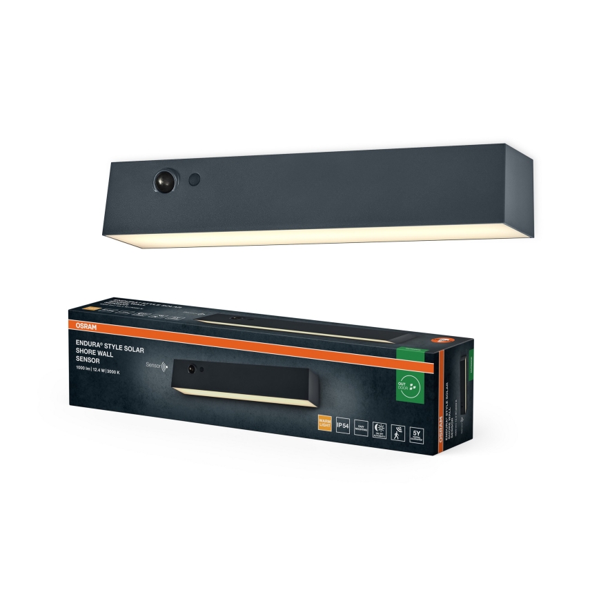 Osram - LED solcellsvägglampa med sensor ENDURA STYLE LED, 12,4 W / 4,2 V, 2000 mAh, IP54, antracit