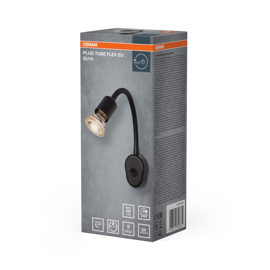 Osram - Flexibel vägglampa PLUG TUBE FLEX 1xGU10/5W/230V svart