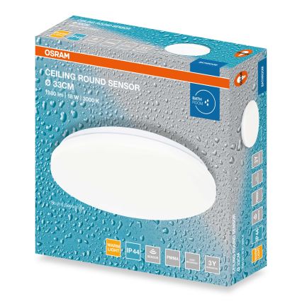 Osram - LED-badrumsplafond med skymningssensor CEILING ROUND LED/18W/230V 3000K Ø 33 cm IP44 vit