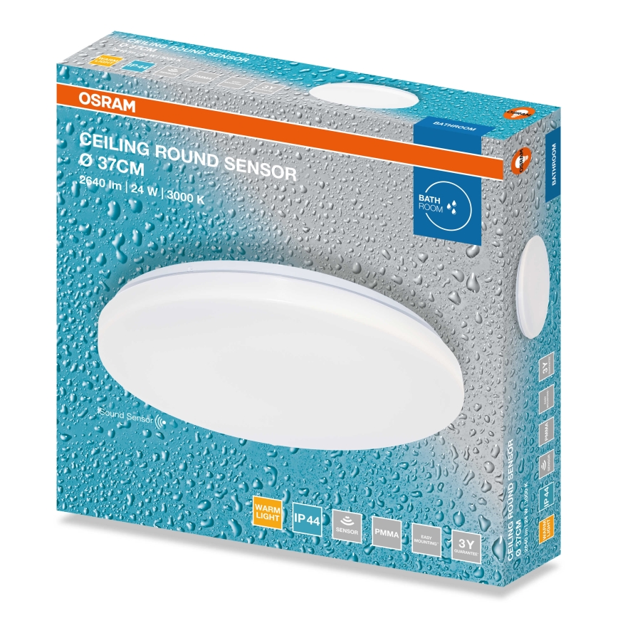 Osram - LED badrumsarmatur med skymningssensor CEILING ROUND LED/24W/230V 3000K Ø 37 cm IP44 vit