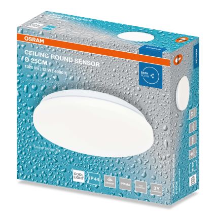 Osram - LED taklampa för badrum med skymningssensor CEILING ROUND LED/12W/230V 4000K Ø 26 cm IP44 vit