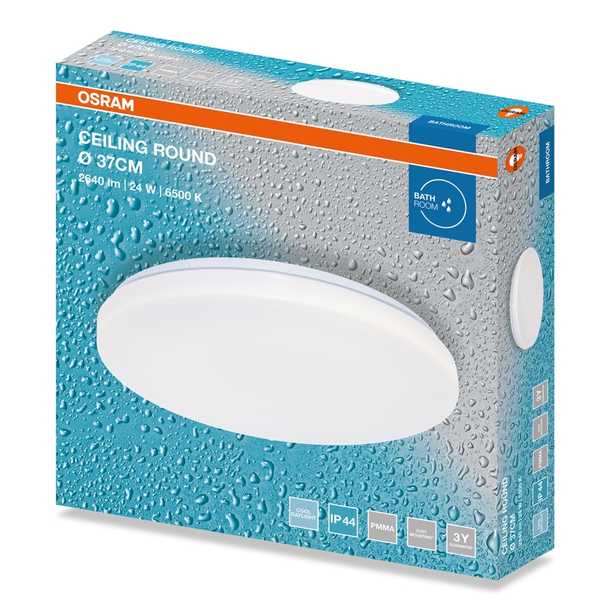 Osram - LED taklampa för badrum CEILING ROUND, 24 W, 230 V, 6500 K, Ø 37 cm, IP44, vit