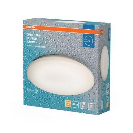 Osram - LED takarmatur för badrum med rörelsesensor och skymningssensor ORBIS LED/15,5 W/230 V Ø 30 cm IP44 vit