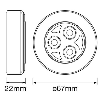 Osram - LED-beröringsstyrd orienteringslampa DOT-IT LED/0,2W/3xAAA Ø 6,8 cm silver
