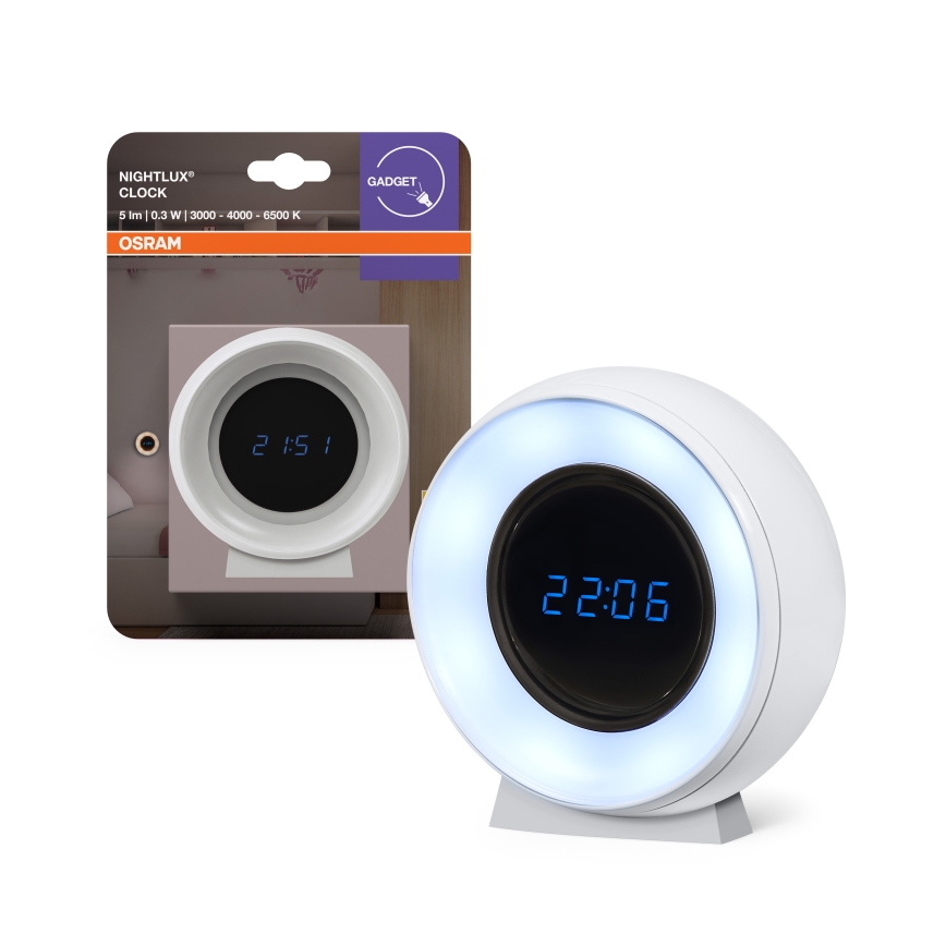Osram - LED-digitalklocka med bakgrundsbelysning NIGHTLUX LED/0,3W/5V 1000mAh 3000/4000/6500K vit