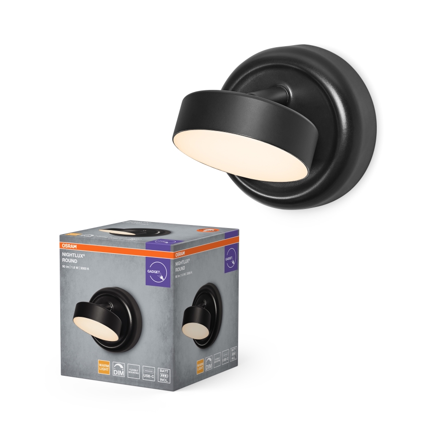 Osram - NIGHTLUX dimbar, uppladdningsbar, beröringsstyrd LED-vägglampa LED/1,8W/5V svart