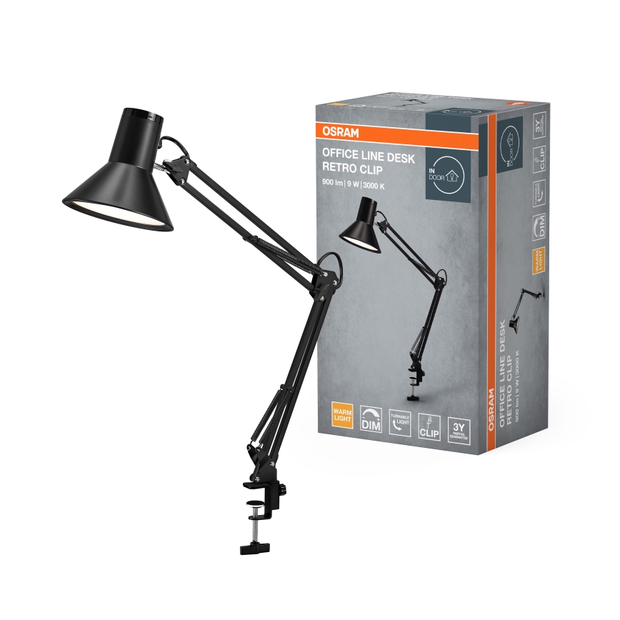 Osram - Dimbar LED-bordslampa med klämma OFFICE LINE LED/9W/230V 3000K svart