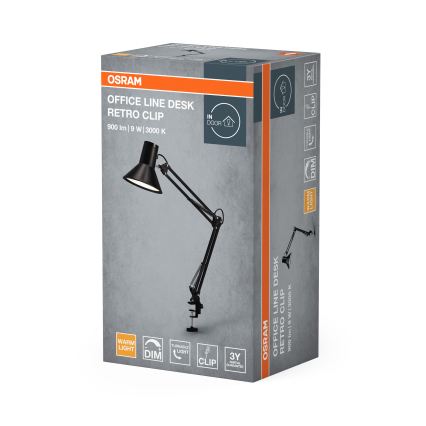Osram - Dimbar LED-bordslampa med klämma OFFICE LINE LED/9W/230V 3000K svart