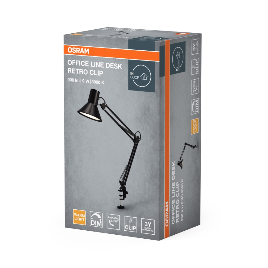 Osram - Dimbar LED-bordslampa med klämma OFFICE LINE LED/9W/230V 3000K svart